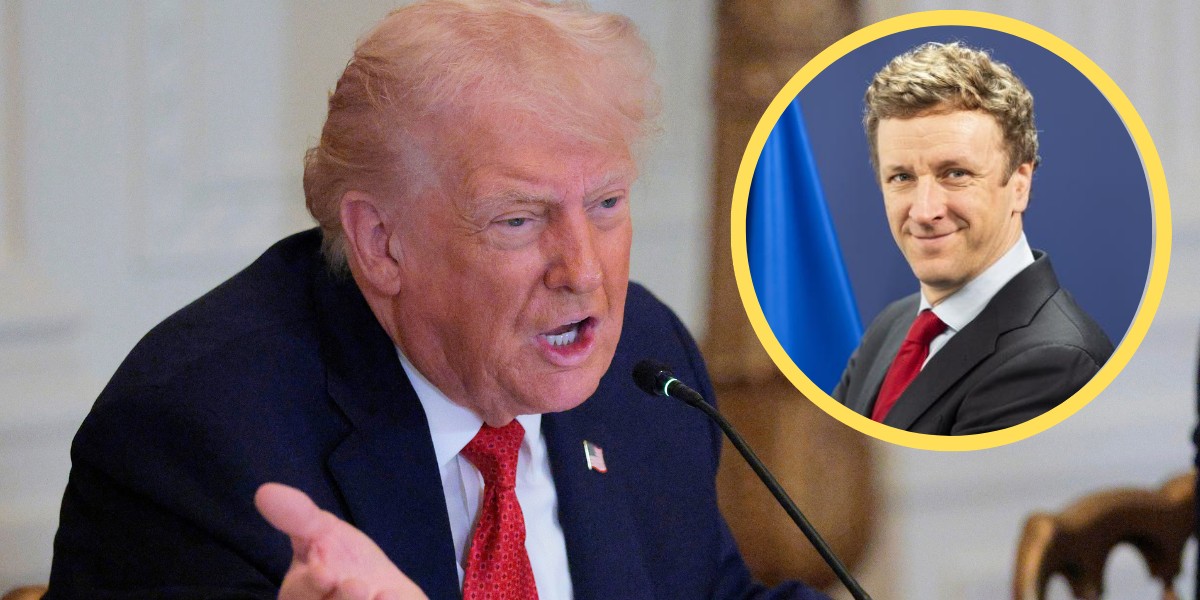 Donald Trump zagroził cłami dla państw UE, rzecznik Komisji Europejskiej Olof Gill ostrzega przed komplikacjami (fot. w ramce: commission.europa.eu)