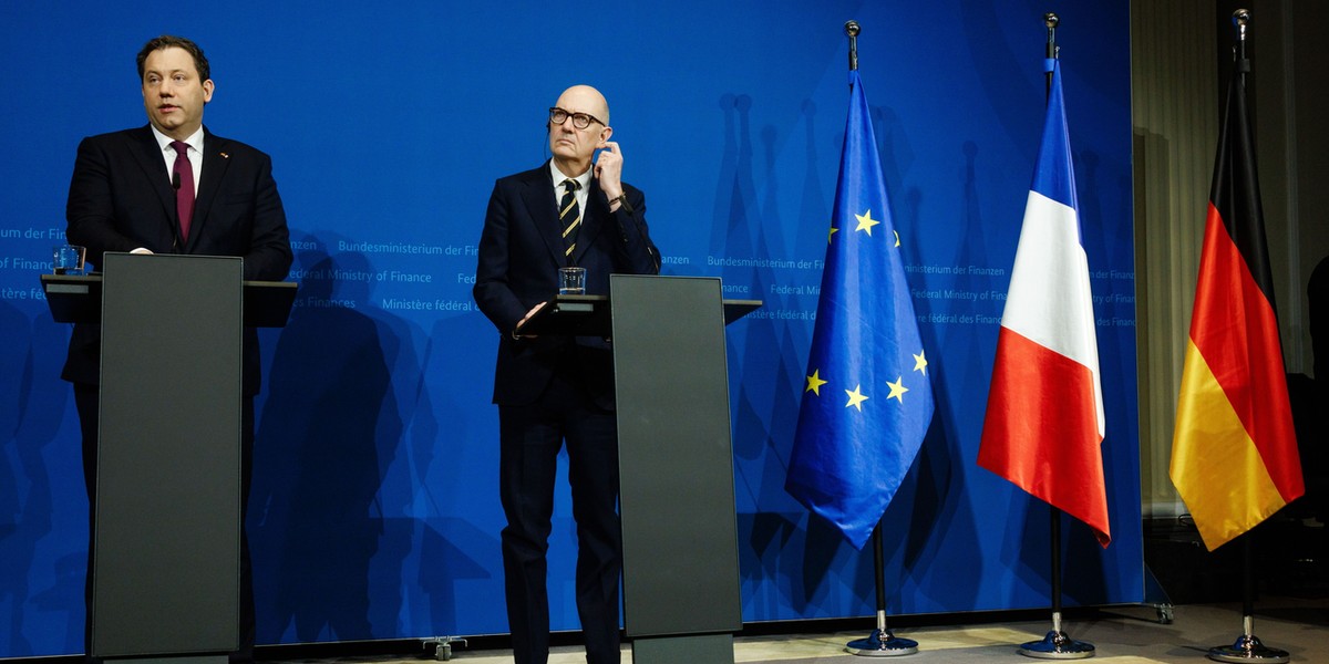 Ministrowie finans&oacute;w Niemiec i Francji, Lars Klingbeil oraz Roland Lescure.