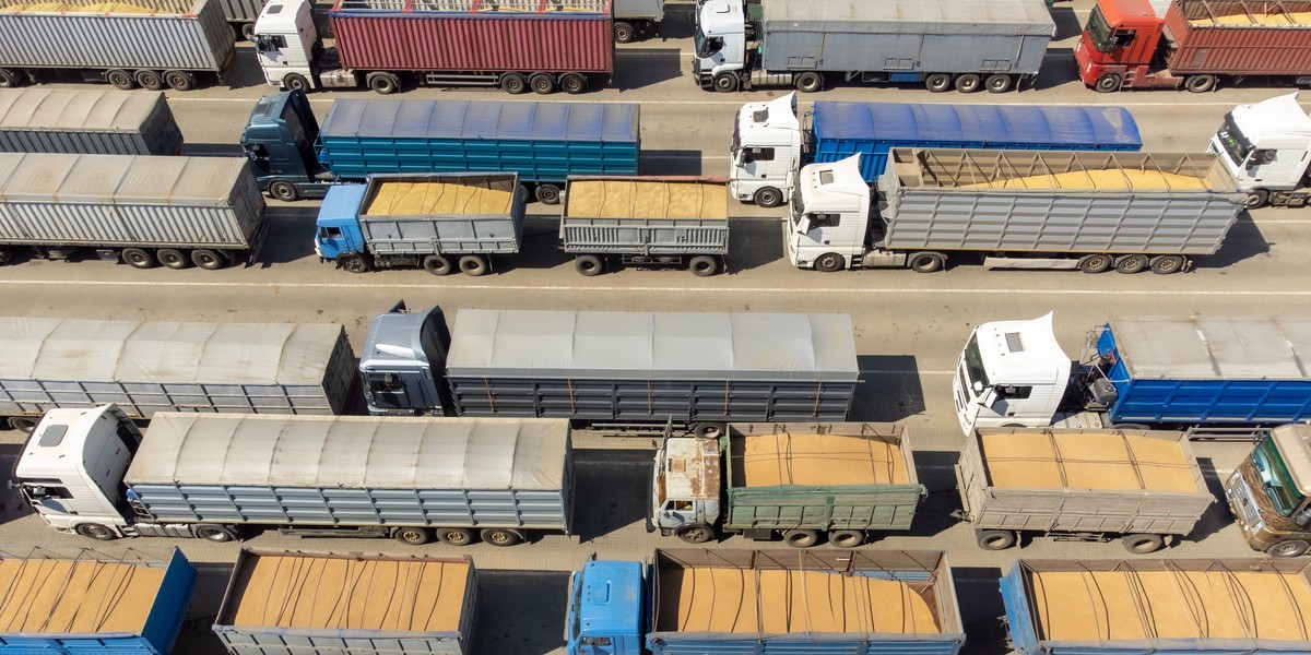 Ciężar&oacute;wki wypełnione zbożem. Zdjęcie ilustracyjne