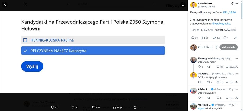 Post Pawła Kurka na platformie X dotyczący wybor&oacute;w