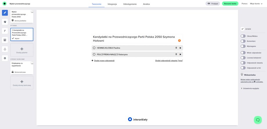 Tworzenie interankiety - widok pytania