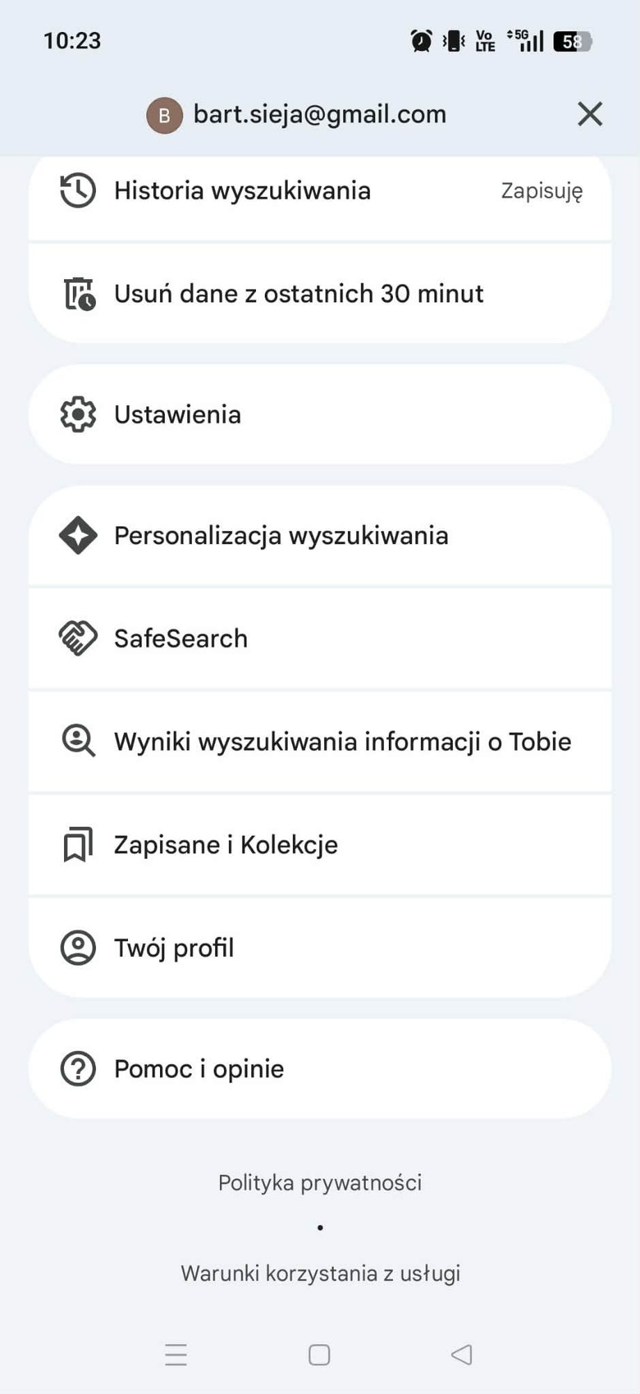 Usuwanie danych w Google