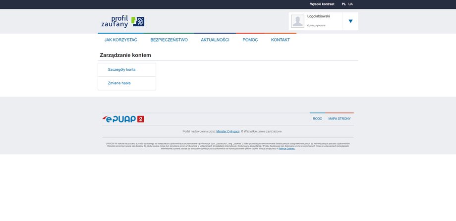 Profil Zaufany - widok po zalogowaniu