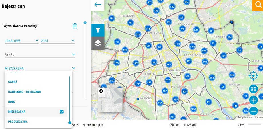 Warszawa ujawnia ceny nieruchomości: Rejestr Cen Nieruchomości rusza z pełną mocą 8 Serwis mapowy, screen
