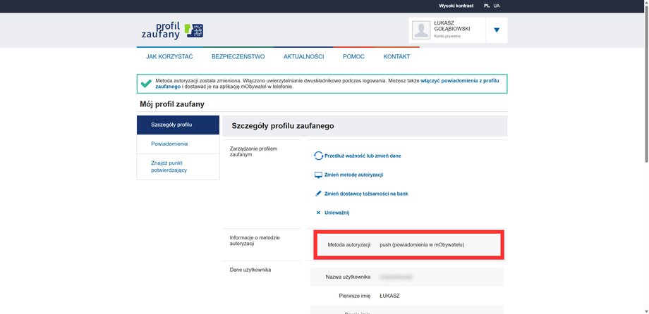 Metoda weryfikacji Profilu Zaufanego z wykorzystaniem mObywatela