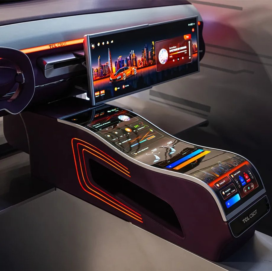 Wizualizacja kokpitu auta z drukowanym ekranem OLED (IJP)