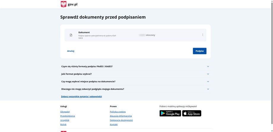 Widok sprawdzania dokumentu uwierzytelniającego przy logowaniu do KSeF