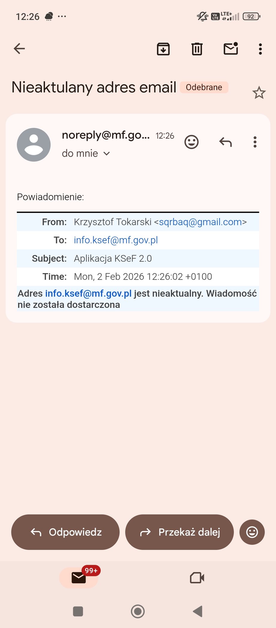 Błędny adres do kontaktu w sprawie KSeF