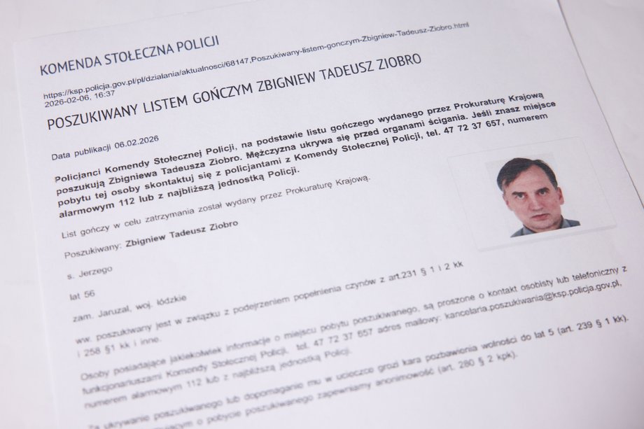 Ziobro zniknął: Policja wydała list gończy 4 List gończy za Zbigniewem Ziobrą