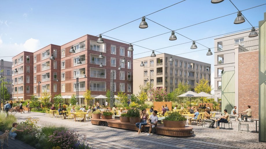 Zajezdnia Motława na Dolnym Mieście w Gdańsku. Plac miejski integralnym elementem inwestycji.