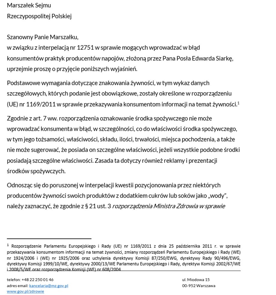 Odpowiedź Ministerstwa Zdrowia na interpelację poselską