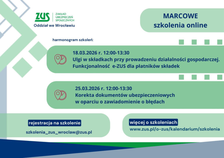 ZUS udostępnia darmowe szkolenia dla przedsiębiorców – zapisz się na marzec 2026!