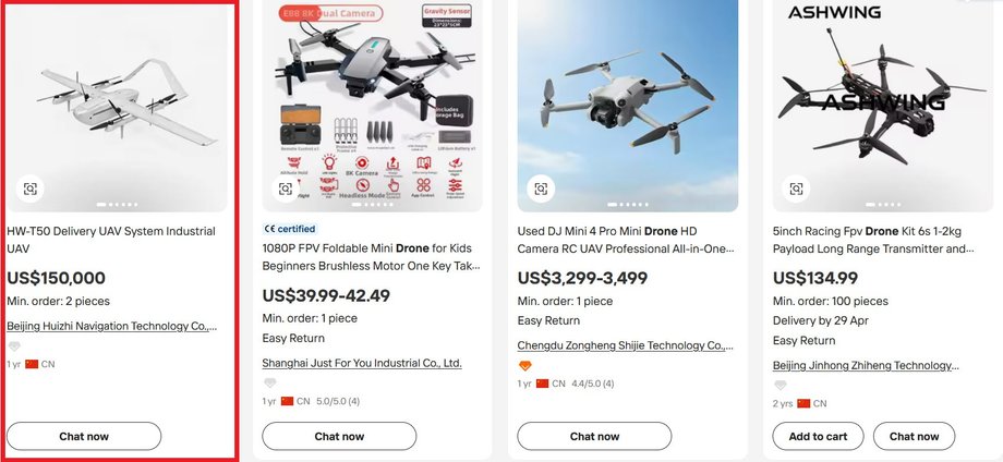 Ceny dron&oacute;w na portalu Alibaba