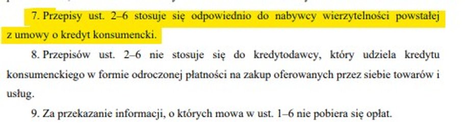 Art. 43 ust 7 projektu dotyczący nabywc&oacute;w wierzytelności