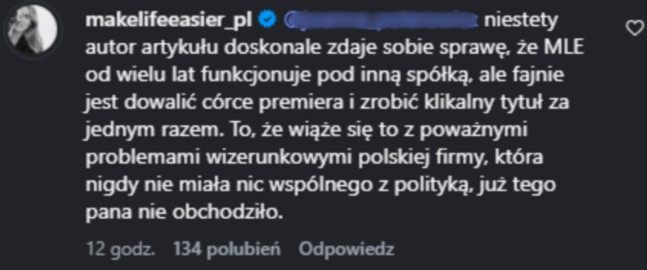 Komentarz Katarzyny Tusk-Cudnej na Instagramie