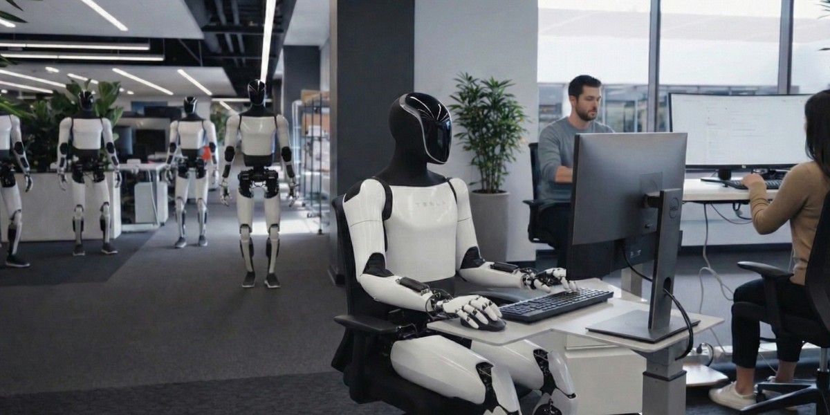 Tesla Optimus podczas pracy biurowej