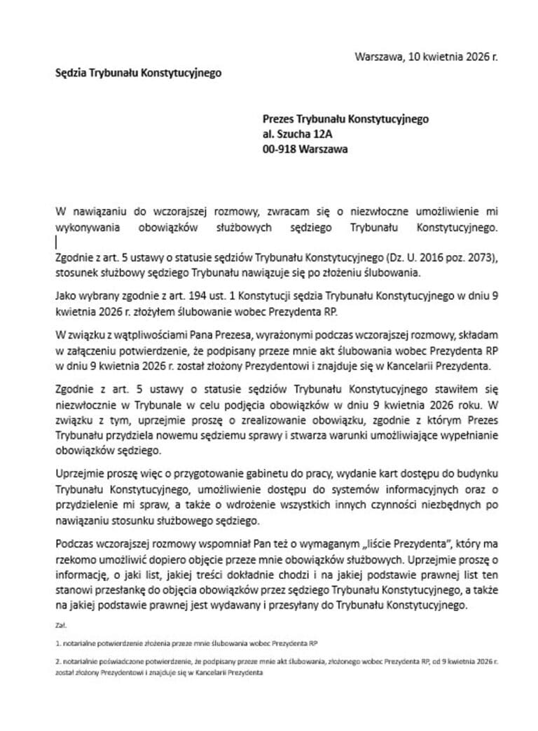 Nowi sędziowie TK apelują do prokuratora generalnego: Dajcie nam biura i dostęp do akt