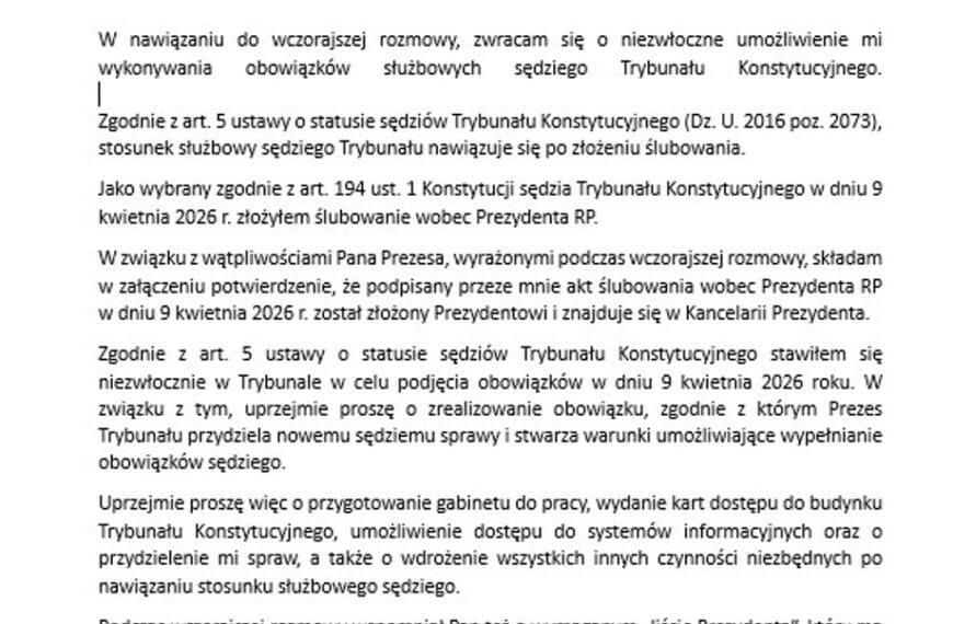 Nowi sędziowie TK apelują do prokuratora generalnego: Dajcie nam biura i dostęp do akt