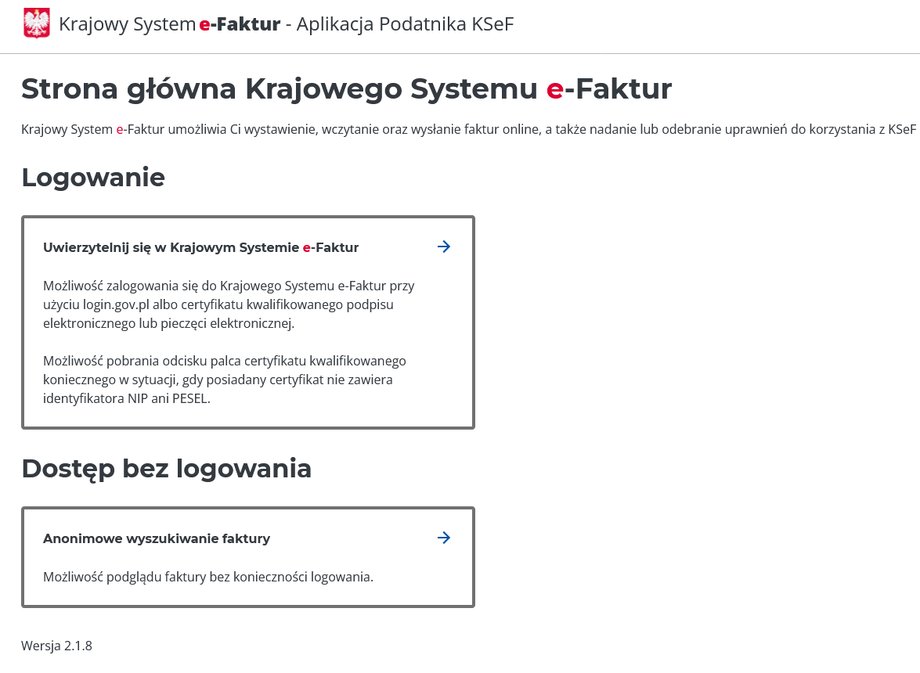 Sposoby logowania do Krajowego Systemu e-Faktur