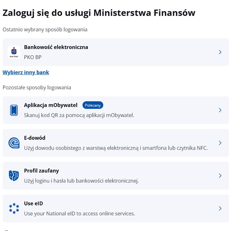Sposoby logowania, jeśli wcześniej wybierałeś &ndash; Login.gov.pl