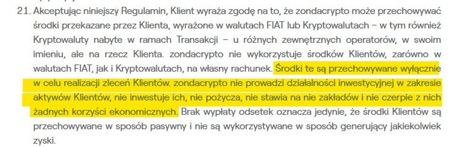 Regulamin Świadczenia Usług Zondacrypto