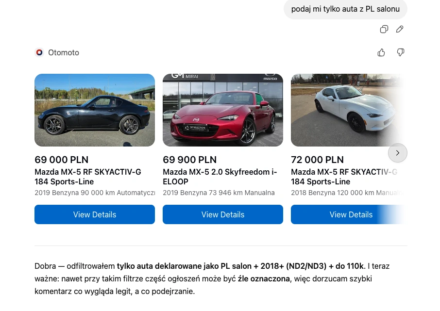 Otomoto z botem wyszukuje auta &ndash; czy ten algorytm faktycznie rozumie Twoje potrzeby? 32