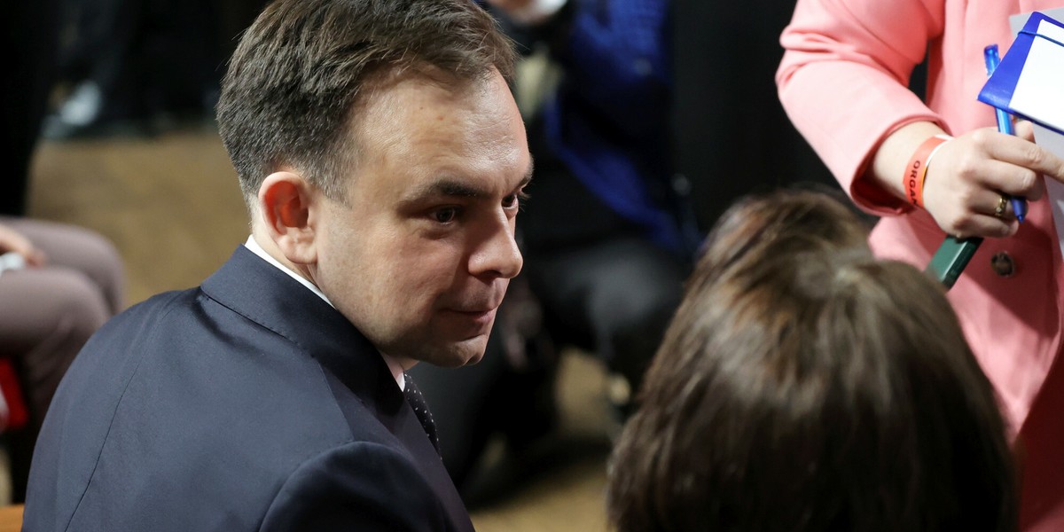 Minister finans&oacute;w Andrzej Domański podczas posiedzenia Rady Krajowej Koalicji Obywatelskiej 