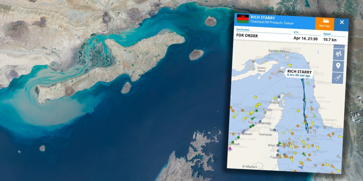 Tankowiec Rich Starry musiał zawr&oacute;cić w cieśninie Ormuz (fot. X/MenchOsint)