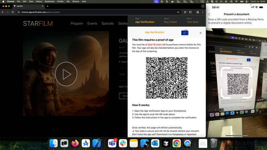 Aplikacja Unii Europejskiej do weryfikacji wieku - skanowanie kodu QR [kadr z filmu promocyjnego - funkcja jeszcze nie działa]
