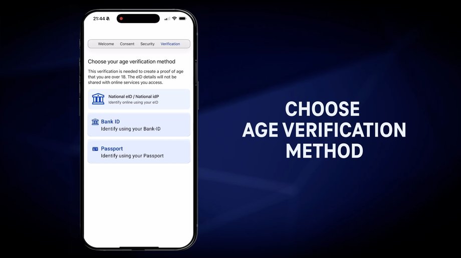 Aplikacja Unii Europejskiej do weryfikacji wieku - sposoby weryfikacji wieku [kadr z filmu promocyjnego - funkcje jeszcze nie działają]
