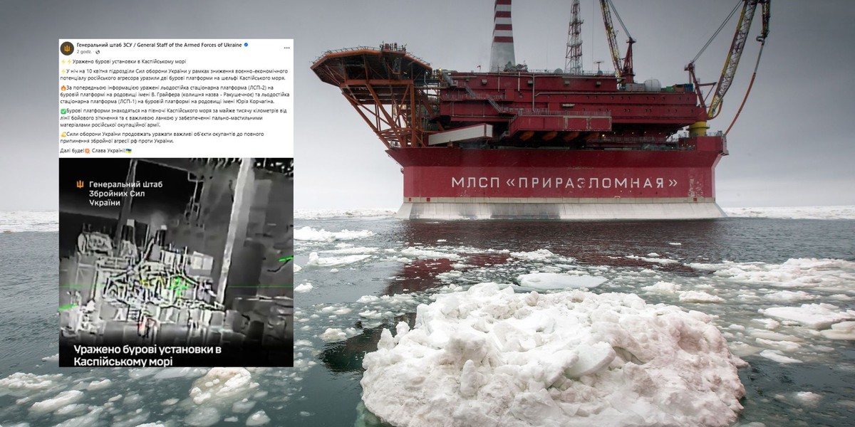 Ukraina atakuje na Morzu Kaspijskim. Zobacz, jak uderza w rosyjskie platformy wiertnicze 2 Rosyjska platforma wiertnicza na Morzu Peczorskim (zdjęcie podglądowe)