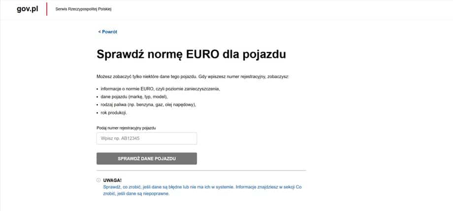 Sprawdzanie normy EURO - moduł z danymi CEP