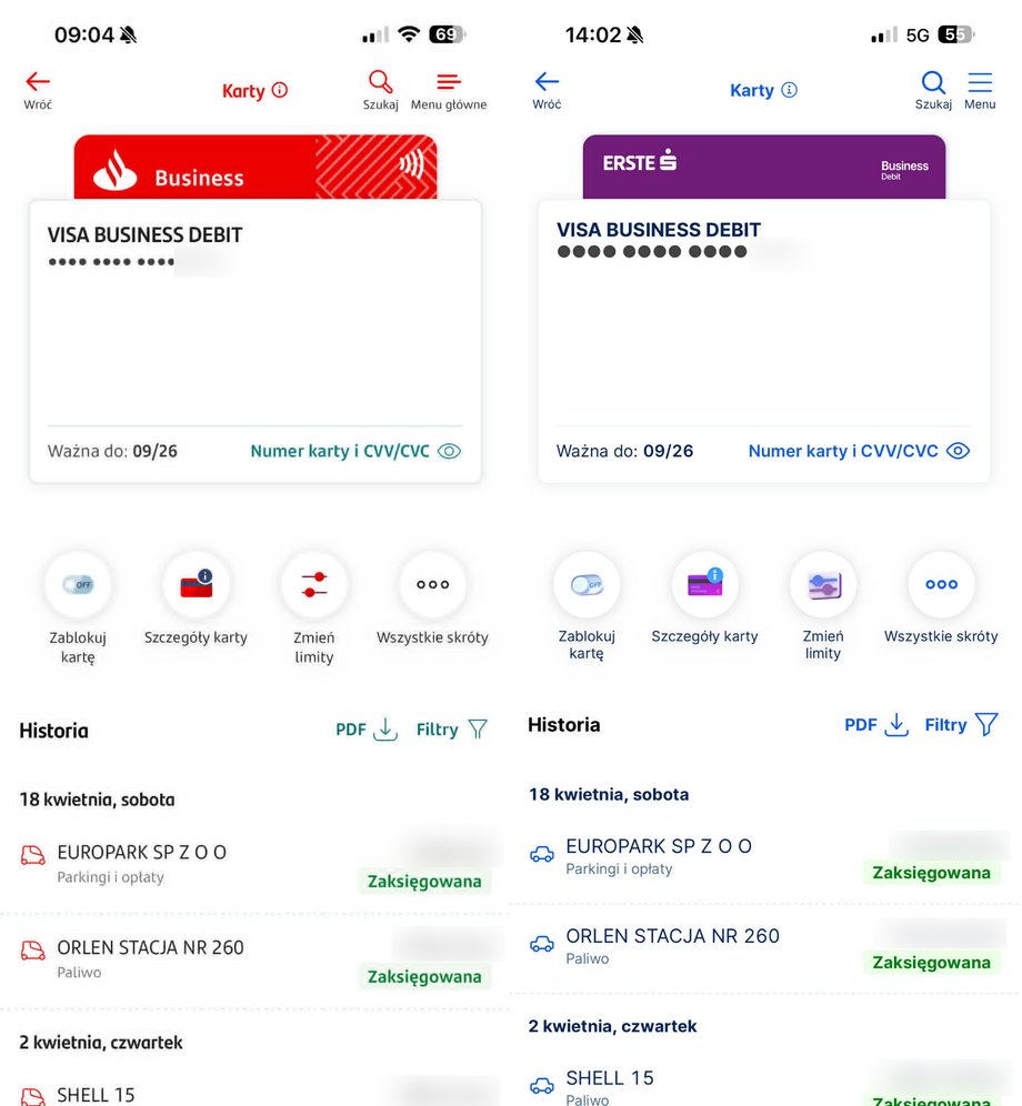 Aplikacja Santander (stara) i Erste (nowa)