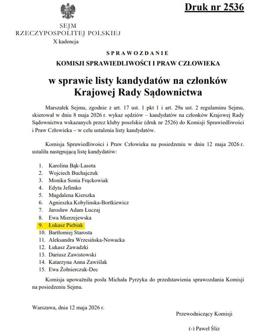 Sejm zdecyduje o losach kandydata do KRS – oto kluczowe pytania w sporze o listę 2 Lista sędziów kandydatów do KRS
