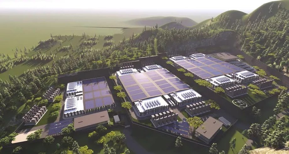 Render 3D - widok z lotu ptaka na Project Eagle - centrum danych Olkaria EcoCloud