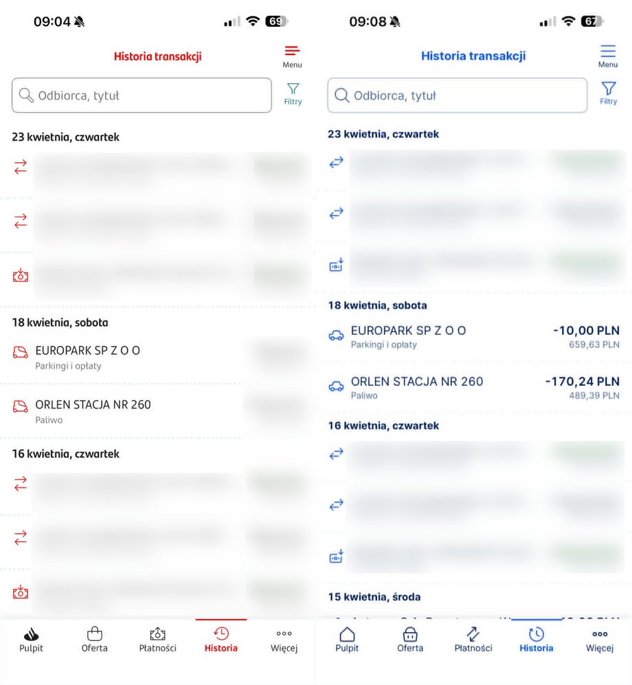 Aplikacja Santander (stara) i Erste (nowa)