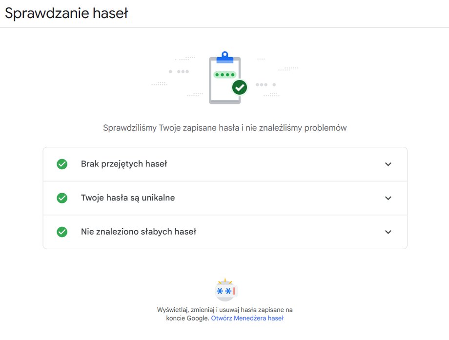 sprawdzanie haseł Google