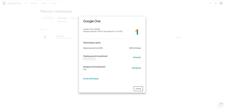 Subskrypcje w Google Play (desktop)