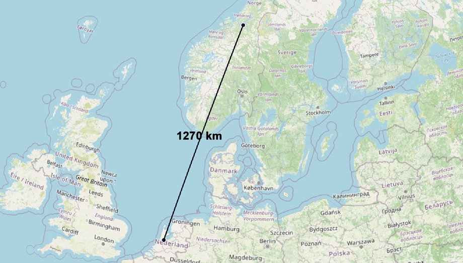 Rosja zakłóca GPS w Polsce. Naukowcy potwierdzają winę Moskwy 28 Odległość między Trondheim a Amsterdamem