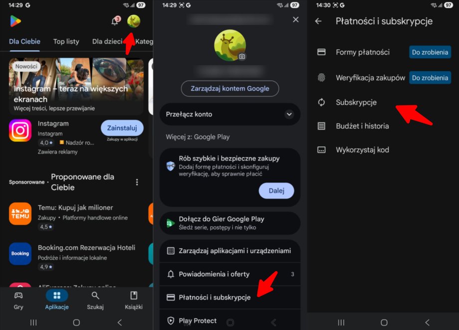 Subskrypcje na Androidzie