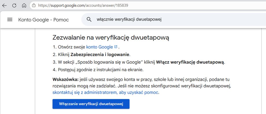 włączenie weryfikacji dwuetapowej 2FA