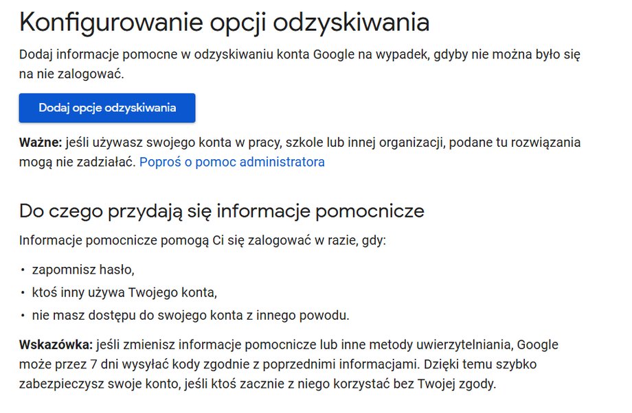 konfigurowanie opcji odzyskiwania